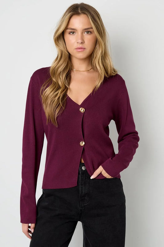 Golden Touch Cardigan - vínrauð
